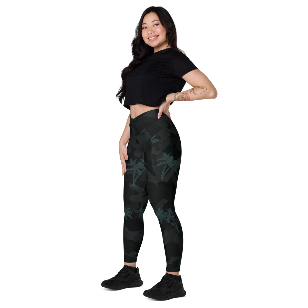 CoastFlex Crossover Palm Camo Leggings with Dual Pockets