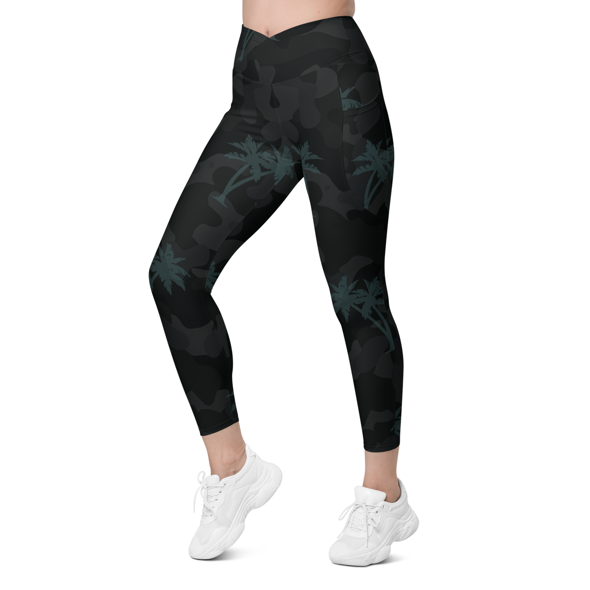 CoastFlex Crossover Palm Camo Leggings with Dual Pockets