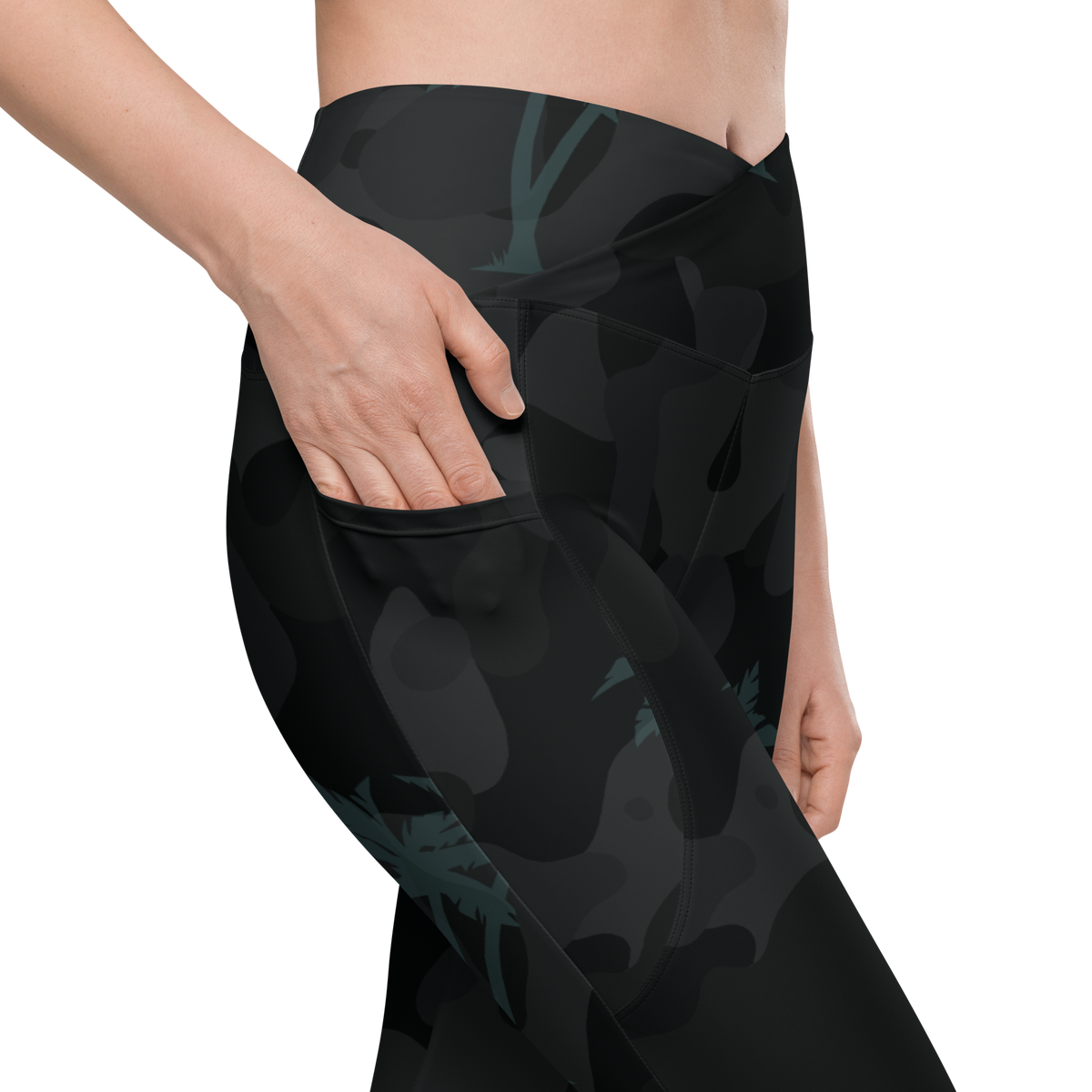 CoastFlex Crossover Palm Camo Leggings with Dual Pockets