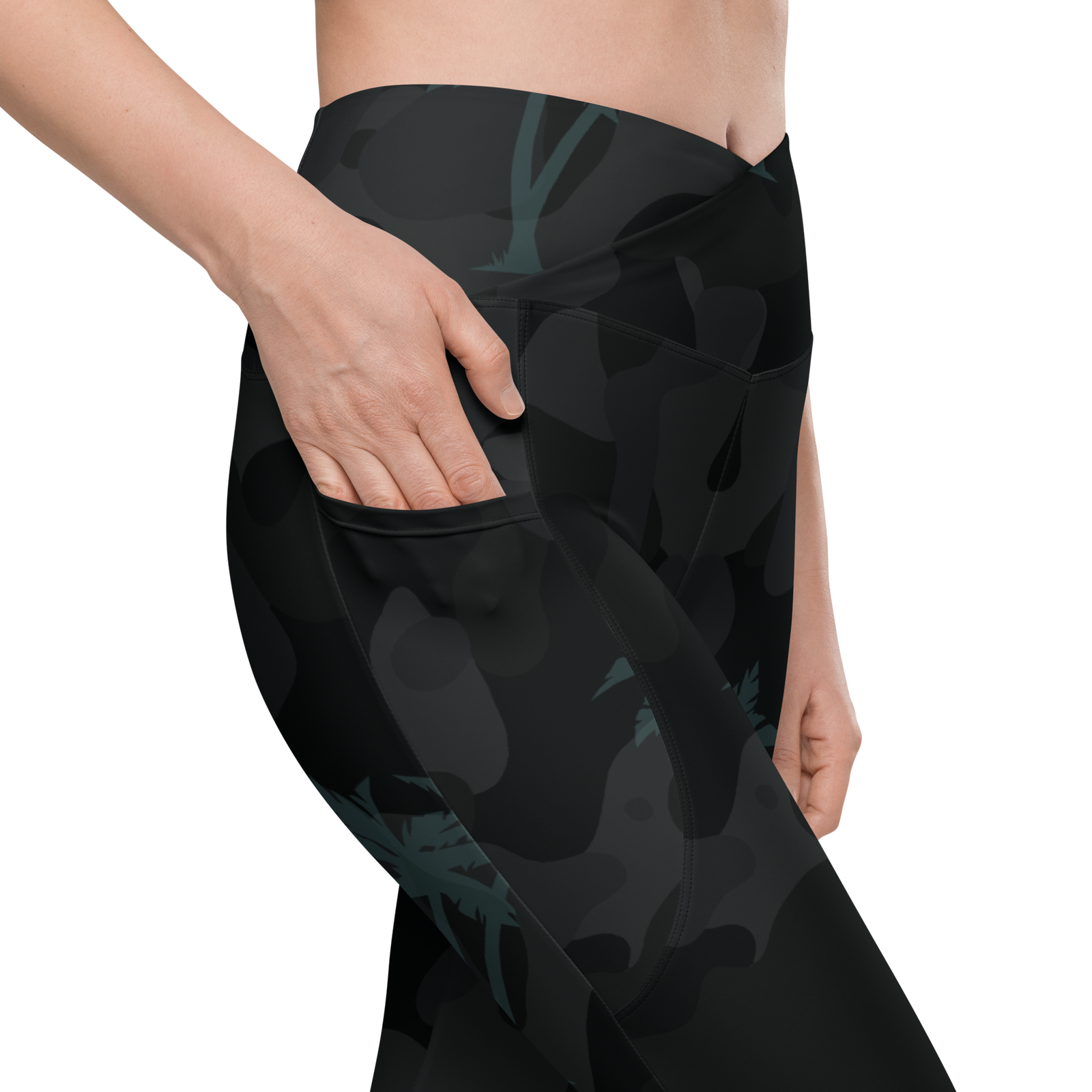 CoastFlex Crossover Palm Camo Leggings with Dual Pockets