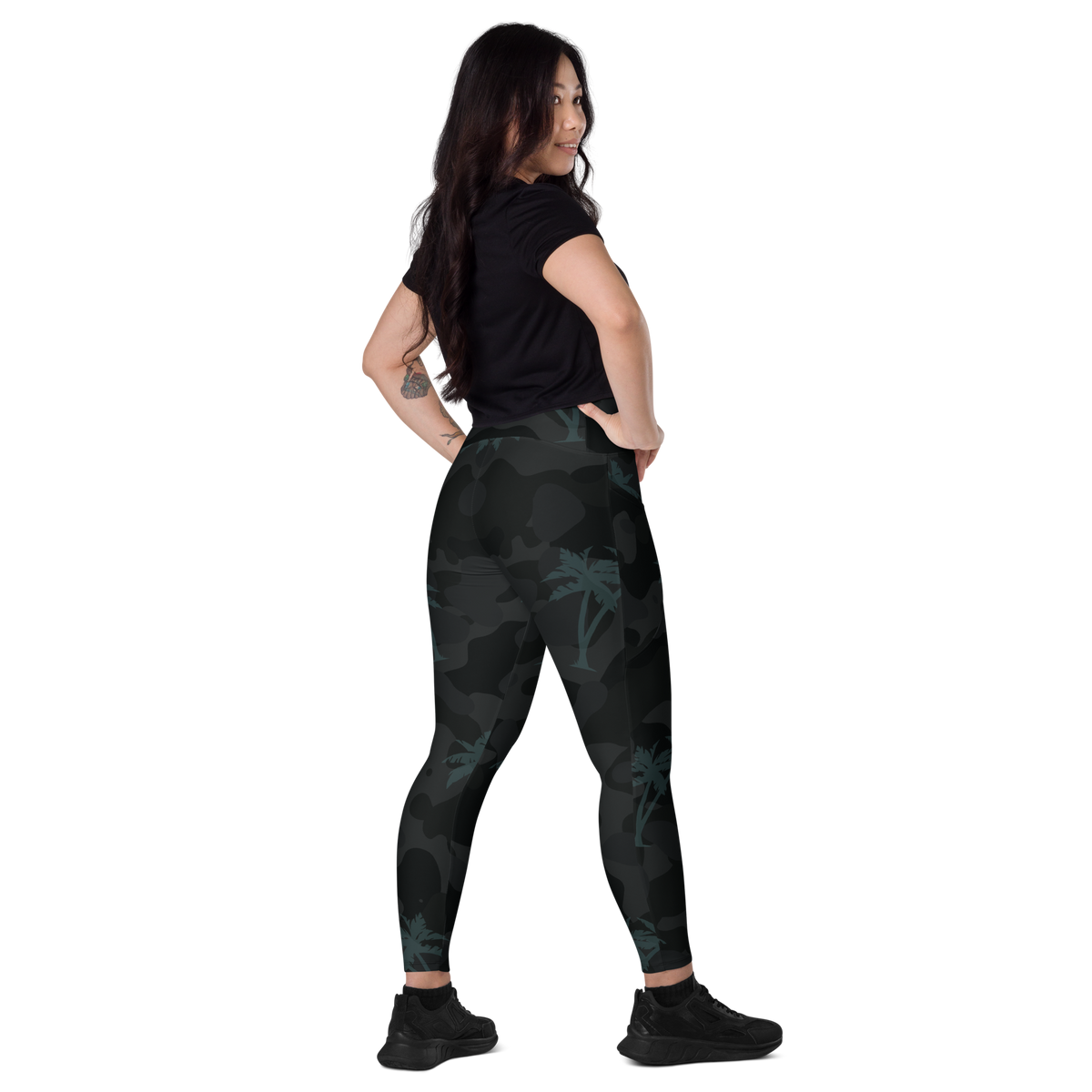 CoastFlex Crossover Palm Camo Leggings with Dual Pockets