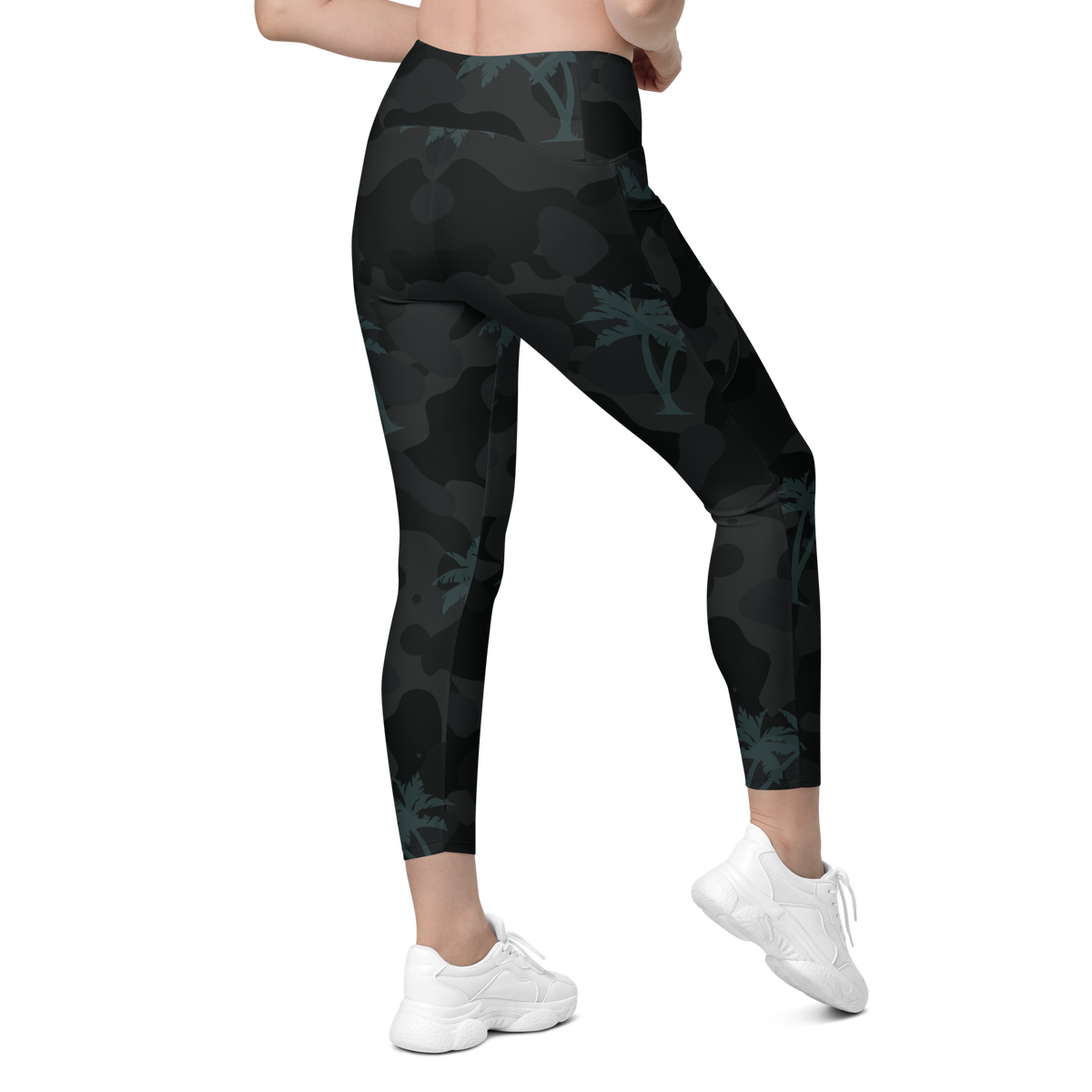 CoastFlex Crossover Palm Camo Leggings with Dual Pockets