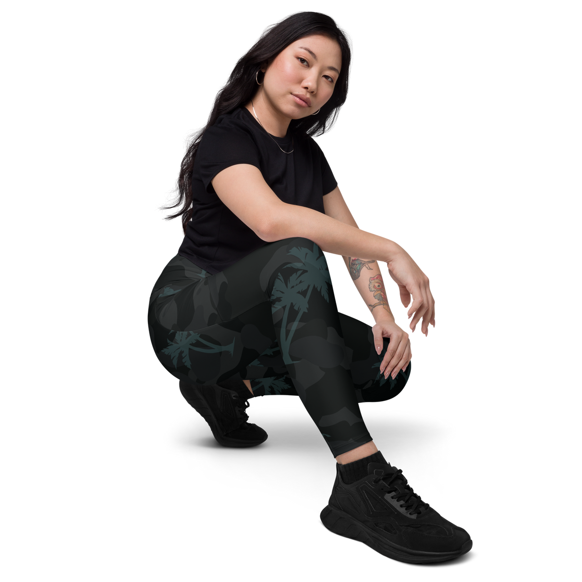 CoastFlex Crossover Palm Camo Leggings with Dual Pockets
