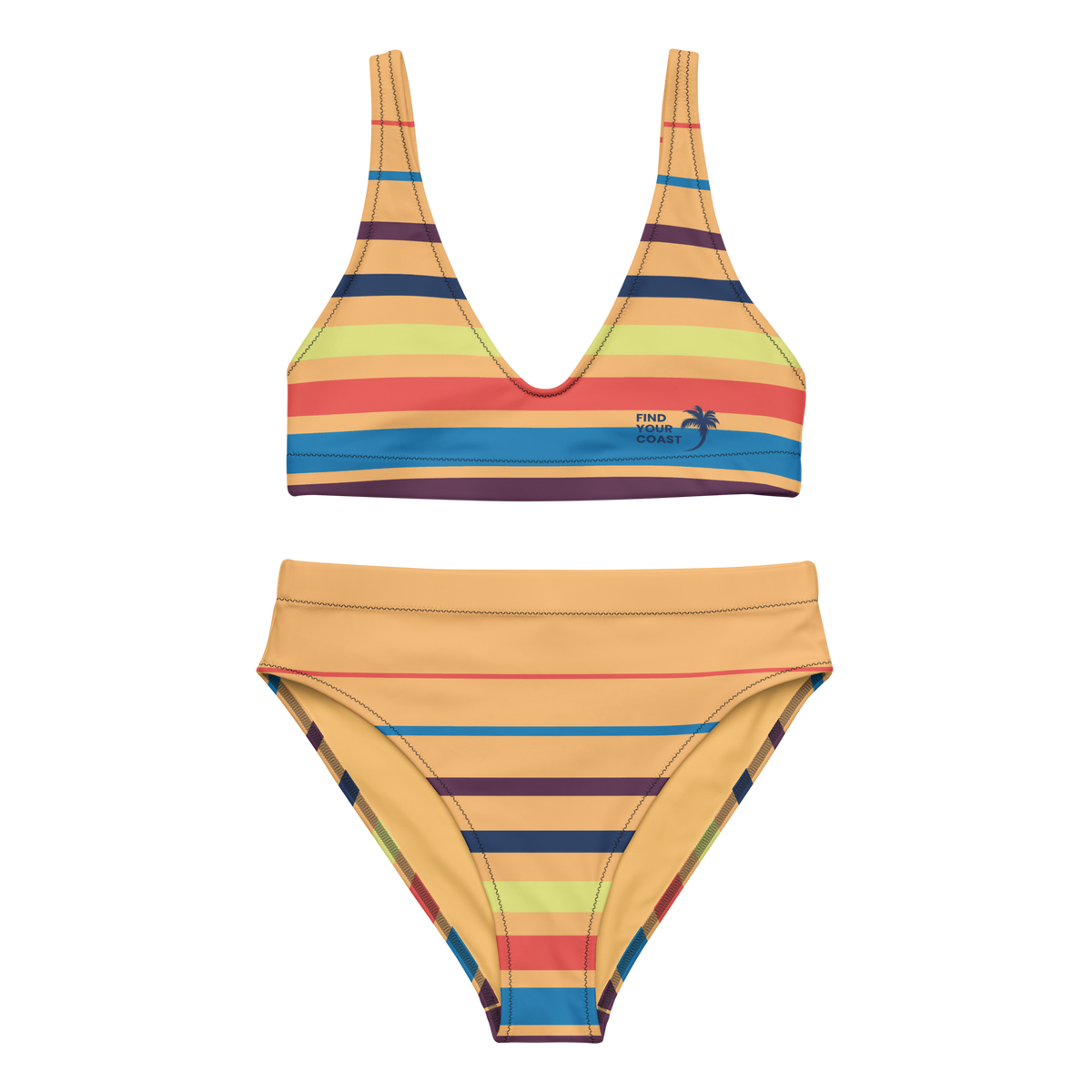 Find Your Coast® Striped Recycled High Waisted Bikini Set