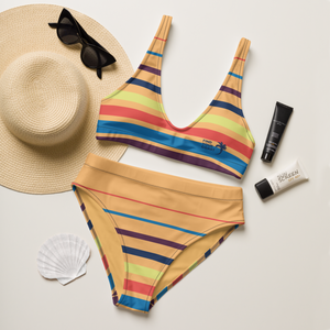 Find Your Coast® Striped Recycled High Waisted Bikini Set