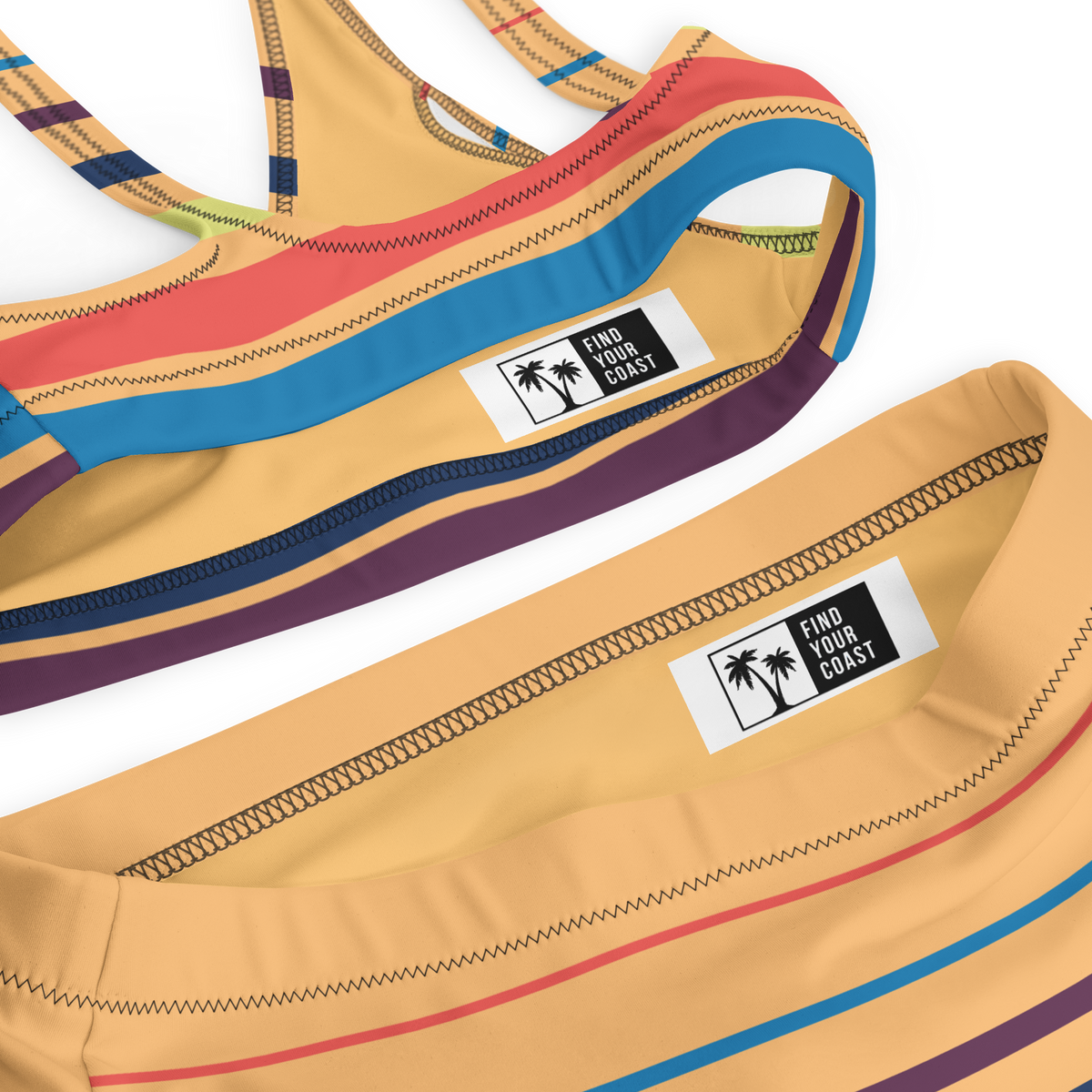 Find Your Coast® Striped Recycled High Waisted Bikini Set