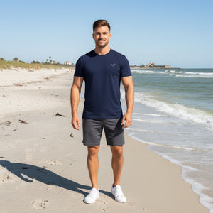 Men's Charter Stripe Performance Crewneck Harbor Blue Shirt