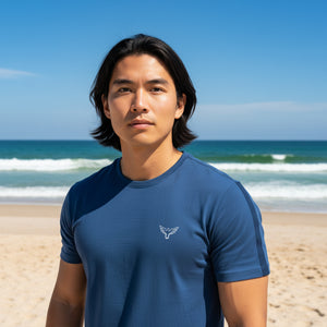 Men's Charter Stripe Performance Crewneck Deep Blue Shirt