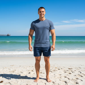 Men's Charter Stripe Performance Crewneck Deep Blue Shirt