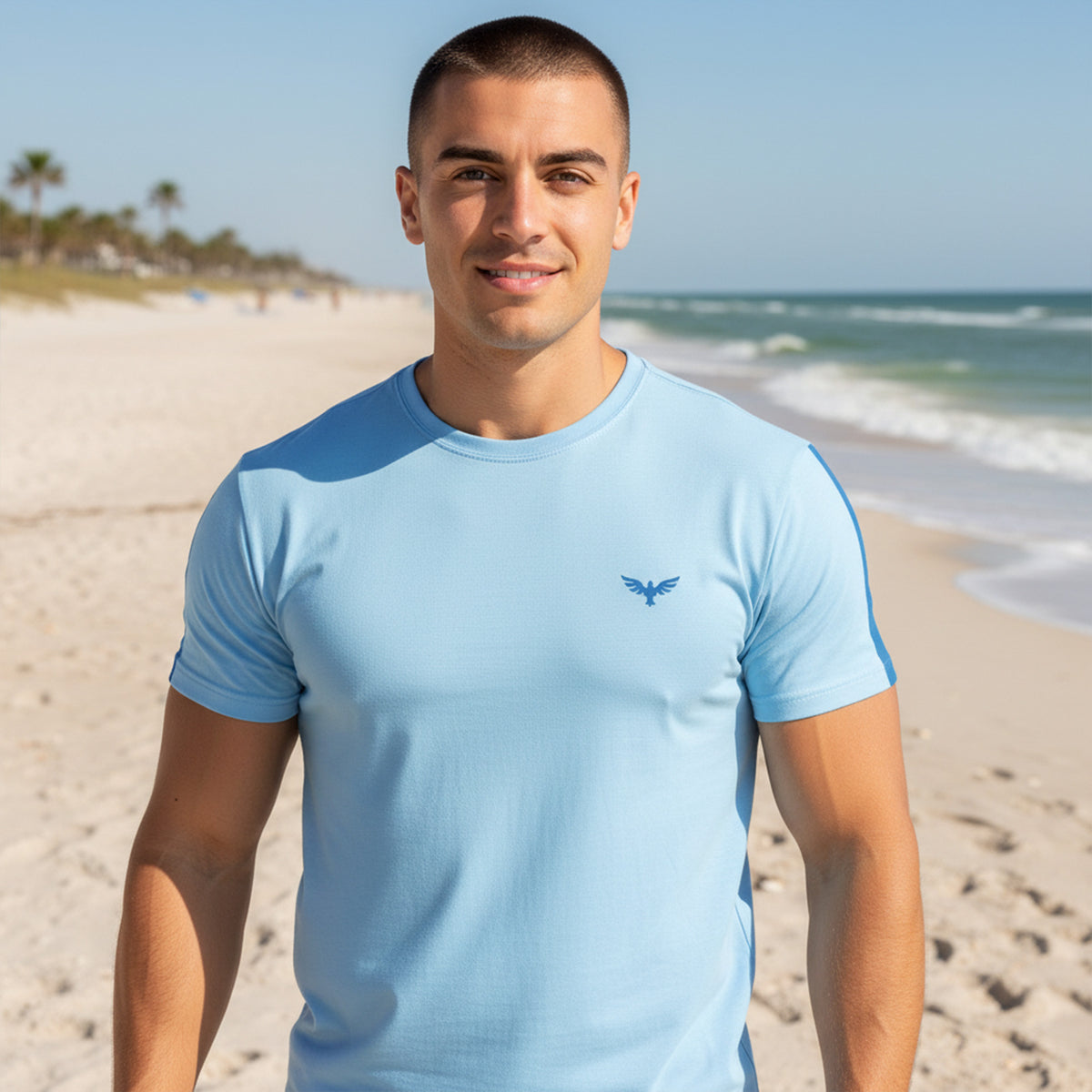 Men's Charter Stripe Performance Crewneck Gulf Blue Shirt