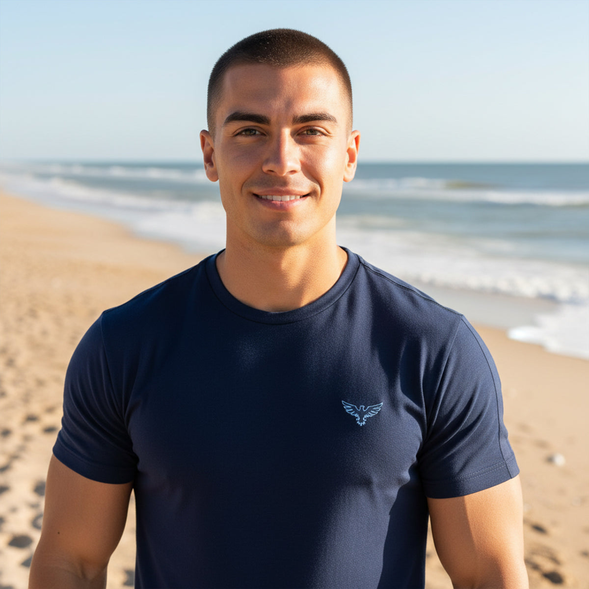 Men's Charter Stripe Performance Crewneck Harbor Blue Shirt