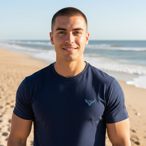 Men's Charter Stripe Performance Crewneck Harbor Blue Shirt