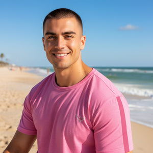 Men's Charter Stripe Performance Crewneck Sunset Pink Shirt