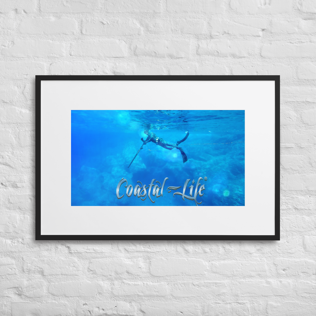 Coastal Life Spear Fishing Matte Paper Framed Poster With Mat Board