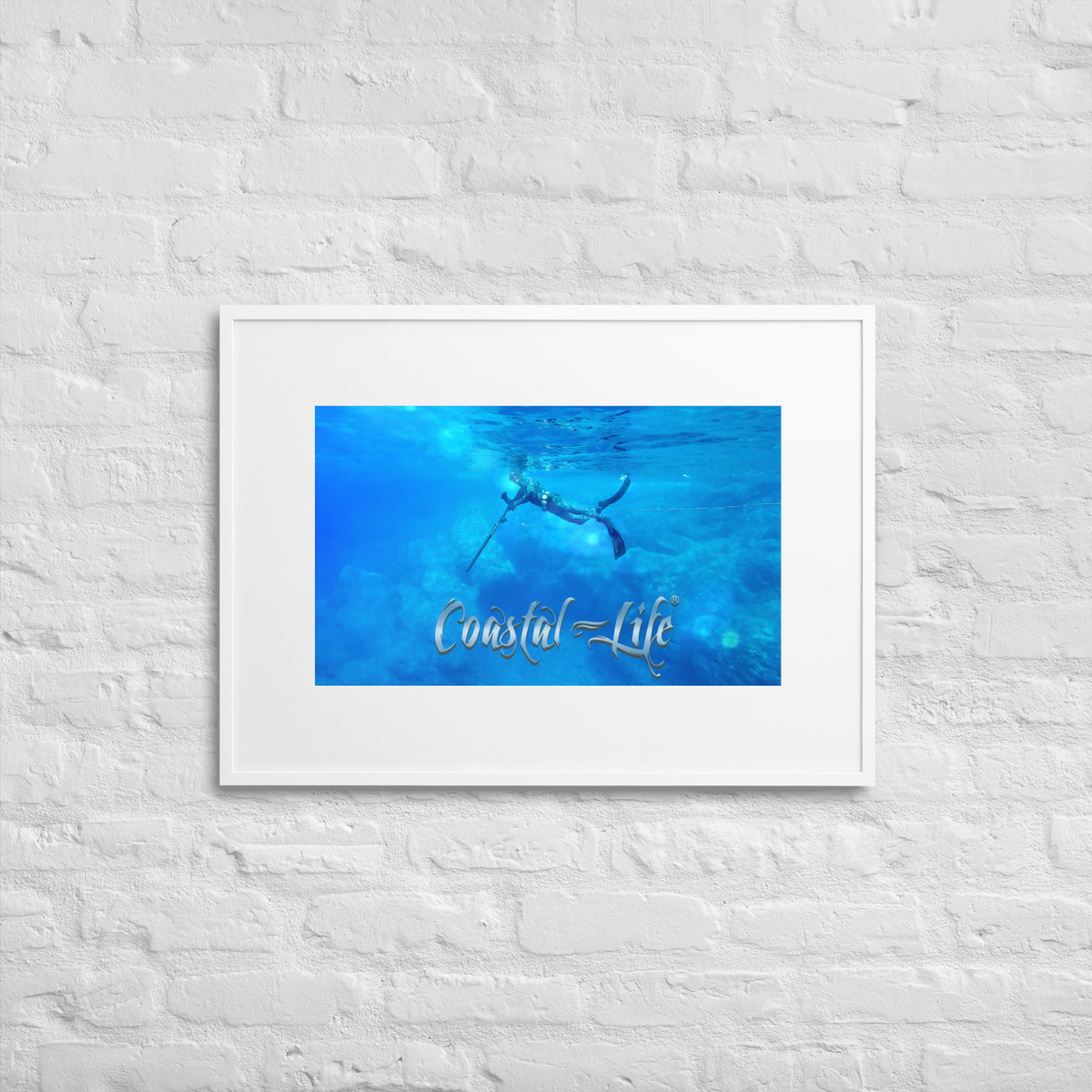 Coastal Life Spear Fishing Matte Paper Framed Poster With Mat Board