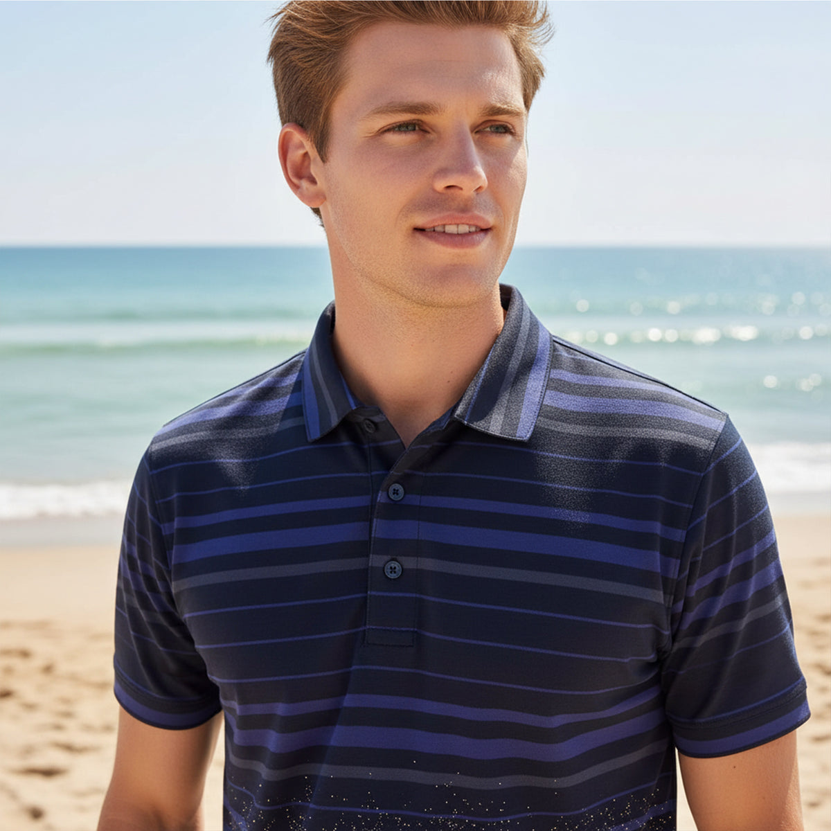 Find Your Coast® Inlet Stripe Short Sleeve Slim Cut Polo Shirt