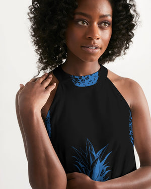 Women's Black Pineapple Casual Halter Dress FIND YOUR COAST  CO