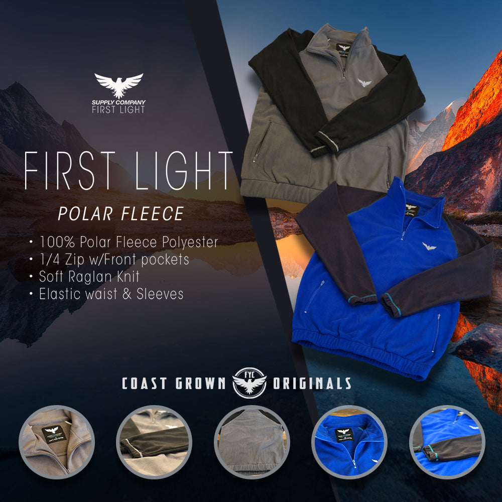 Men's FYC First Light Polar Fleece Navy Long Sleeve 1/4 Zip Raglan FIND YOUR COAST  CO