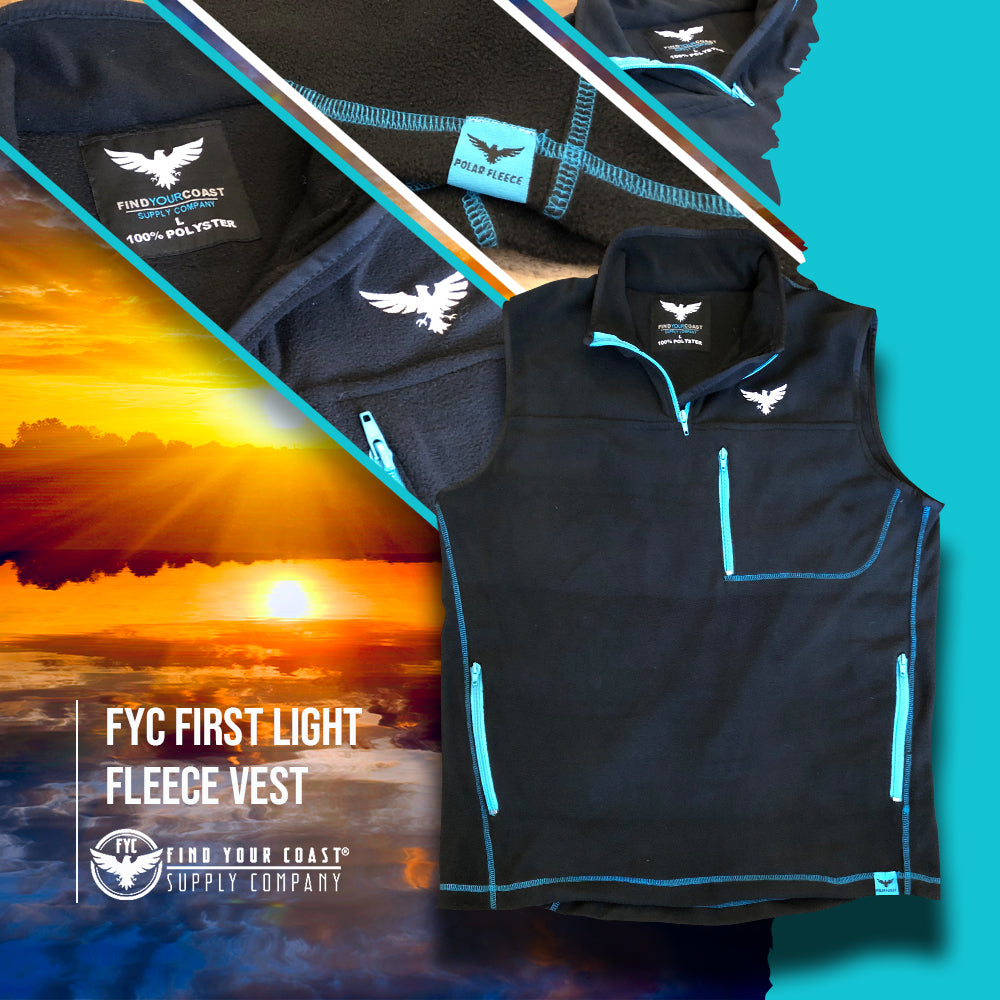 Men's FYC First Light Black Lightweight Polar Fleece Vest FIND YOUR COAST  CO