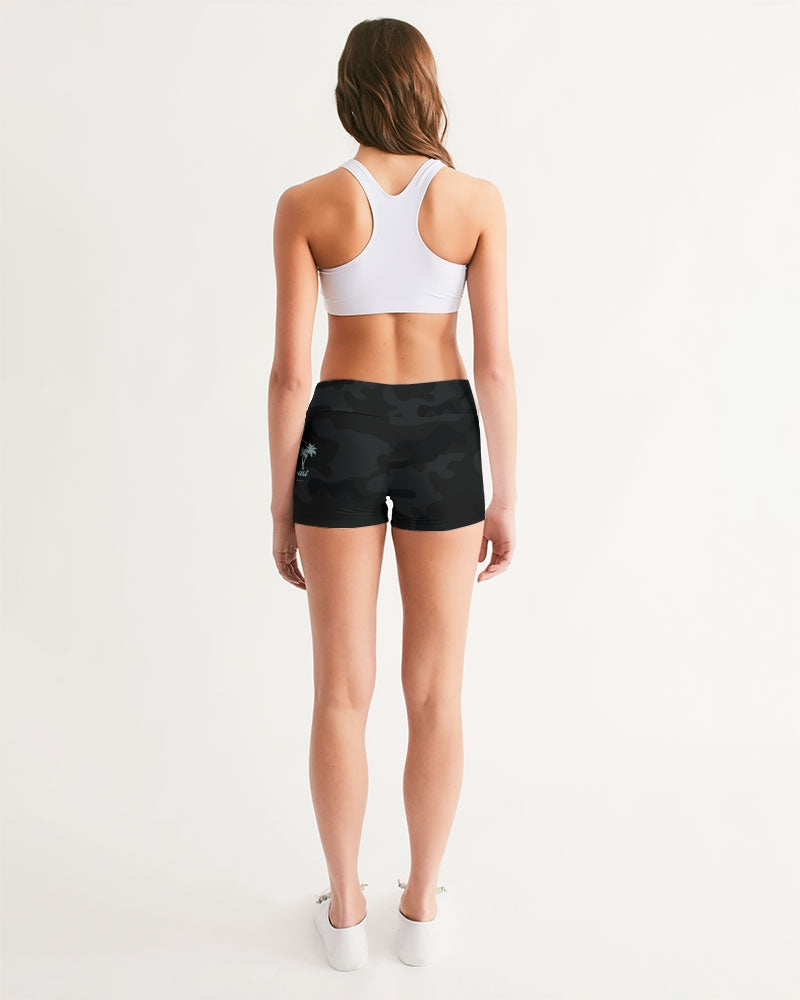 Women's Active Comfort Black Camo Mid-Rise Yoga-Surf Shorts FIND YOUR COAST  CO
