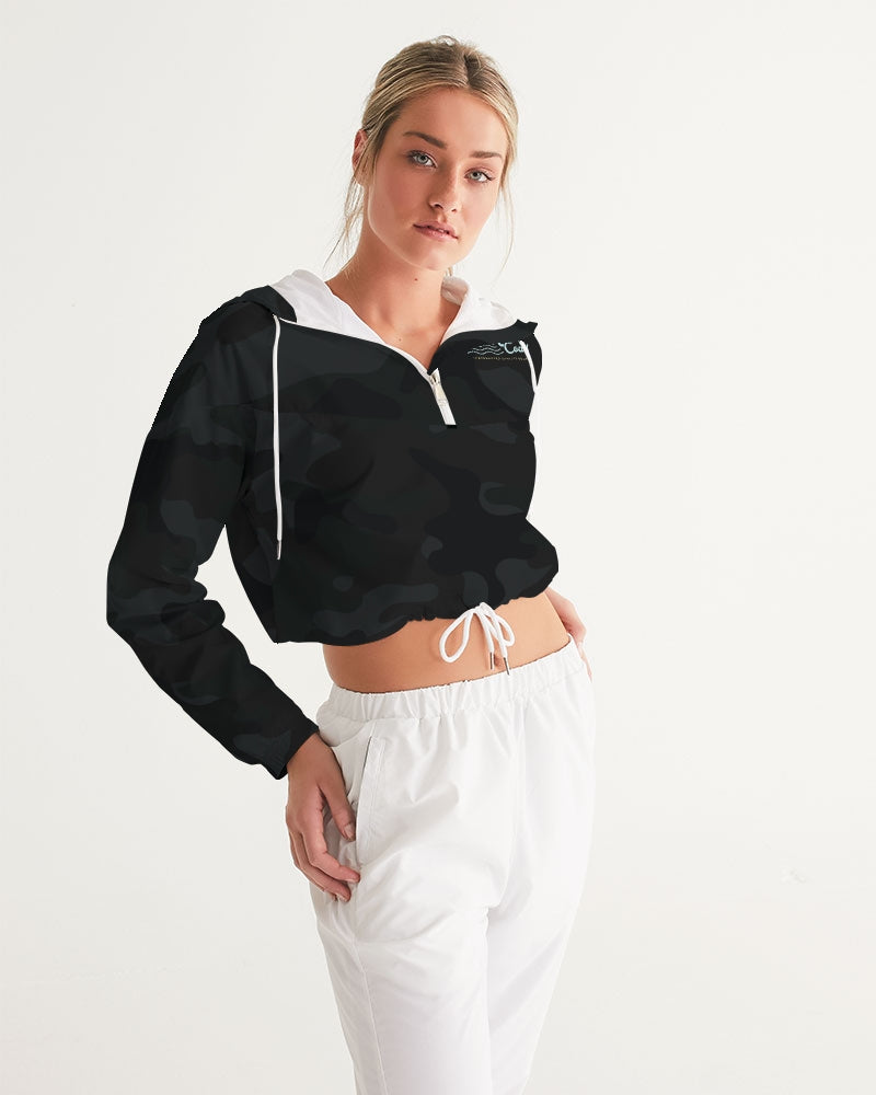 Find Your Coast® Black Camo Water Resistant Cropped Windbreaker