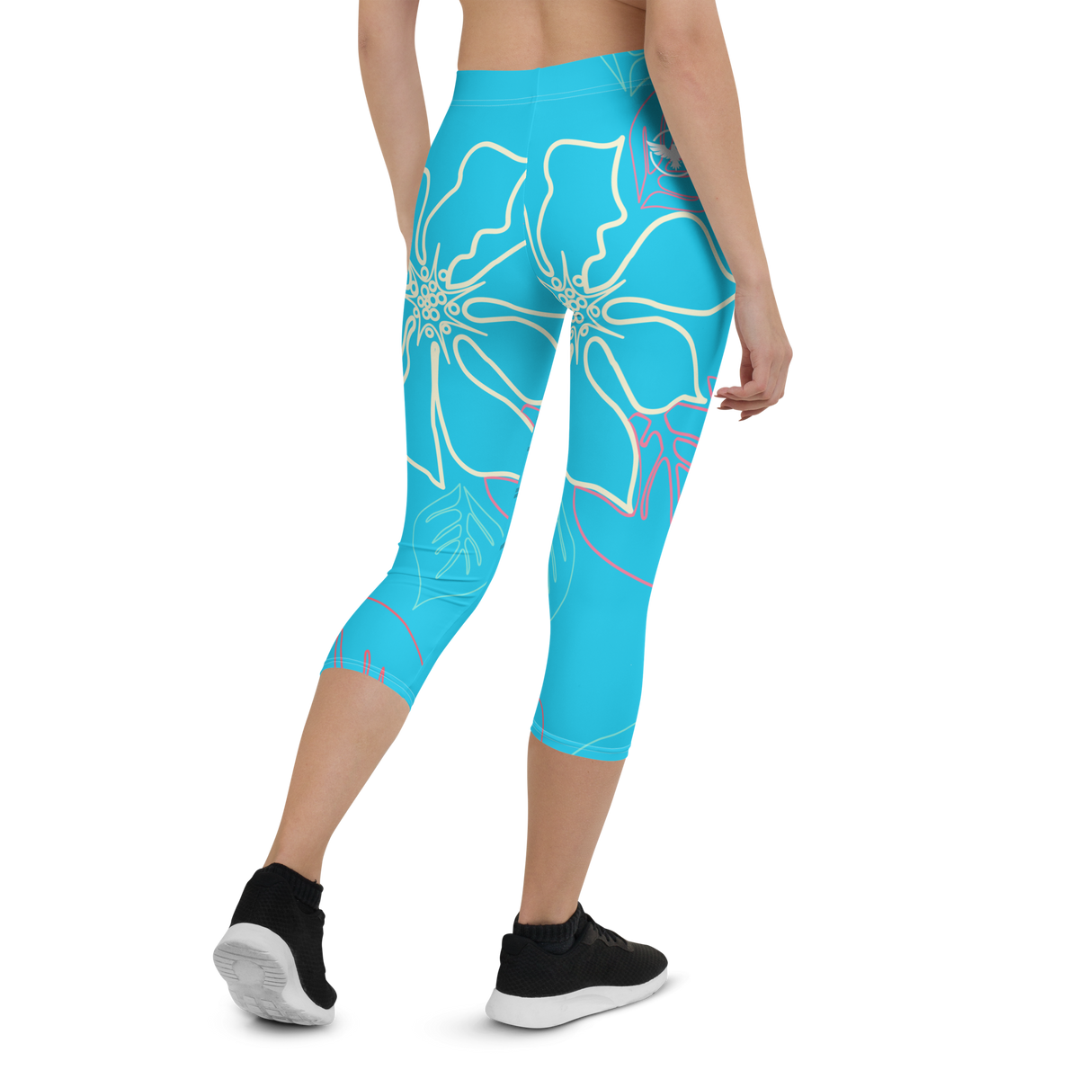 Women's All Day Comfort Baby Blue A L O H A Capri Leggings FIND YOUR COAST  CO