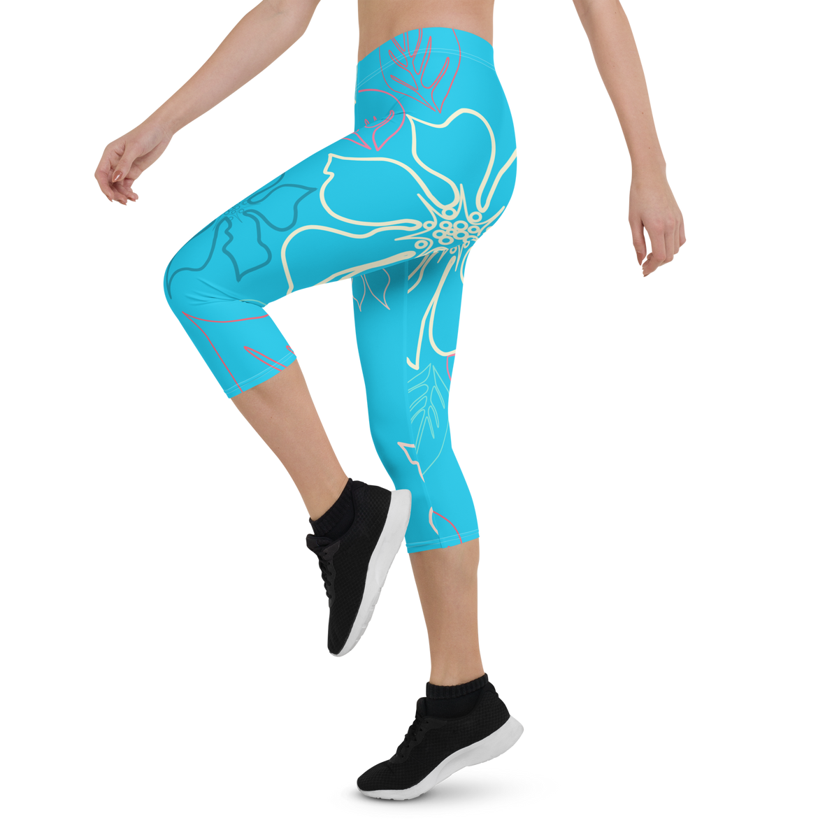 Women's All Day Comfort Baby Blue A L O H A Capri Leggings FIND YOUR COAST  CO