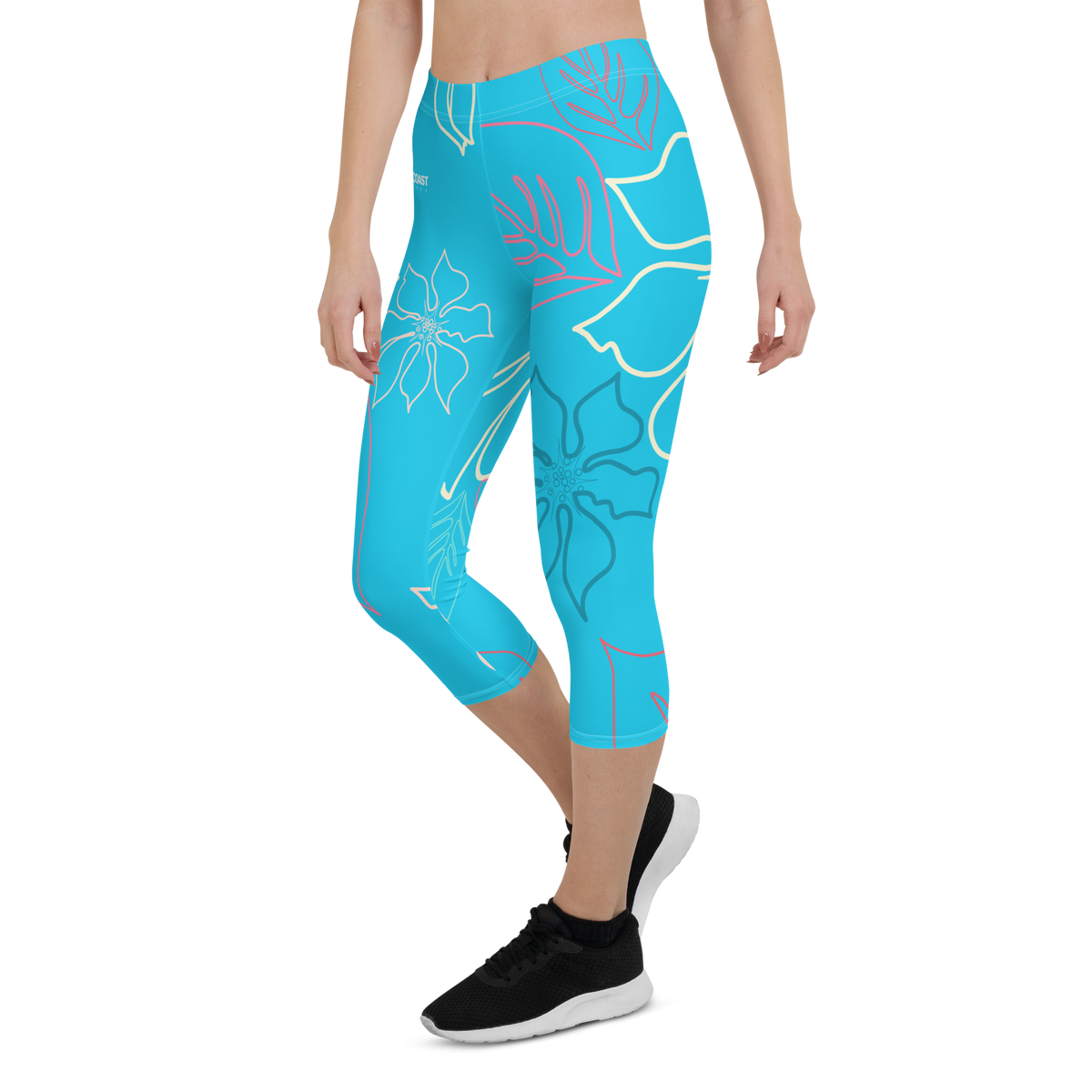 Women's All Day Comfort Baby Blue A L O H A Capri Leggings FIND YOUR COAST  CO
