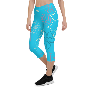 Women's All Day Comfort Baby Blue A L O H A Capri Leggings FIND YOUR COAST  CO