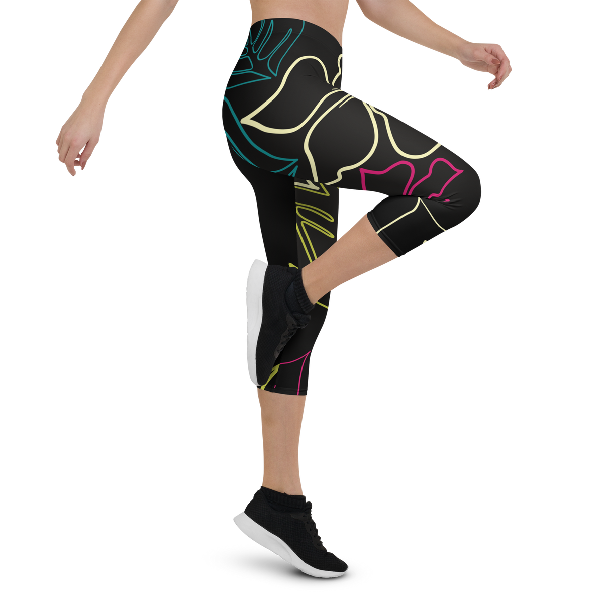 Women's All Day Comfort Black Aloha Capri Leggings FIND YOUR COAST  CO