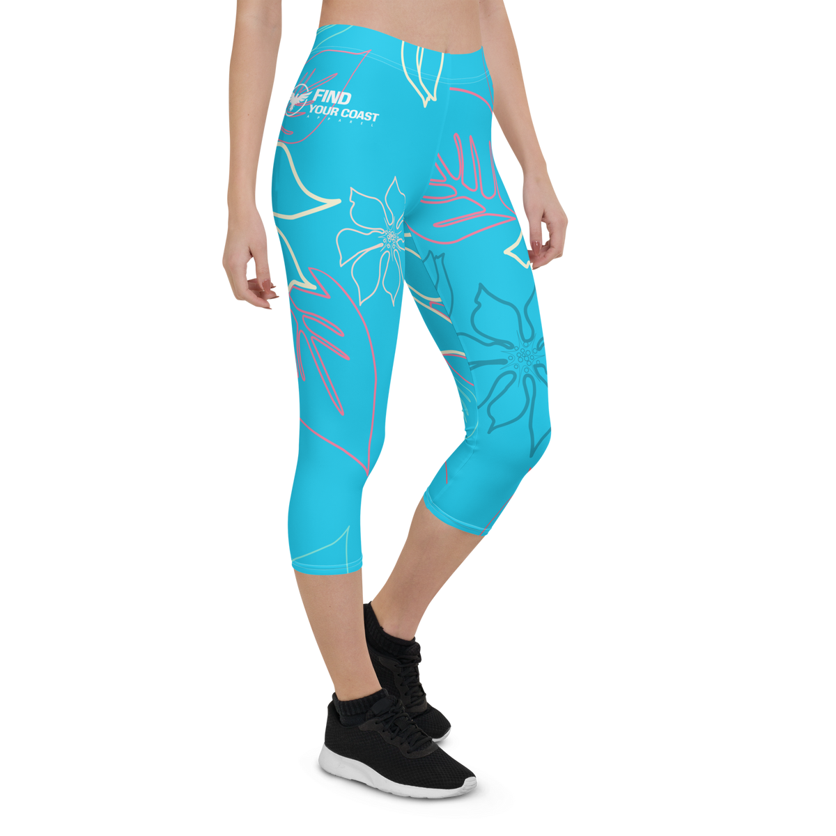 Women's All Day Comfort Baby Blue A L O H A Capri Leggings FIND YOUR COAST  CO