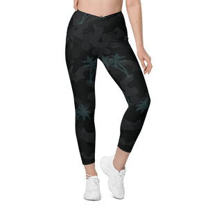 Women's FYC All Day Comfort Camo Palms Crossover Leggings with Pockets / UPF Protection FIND YOUR COAST  CO