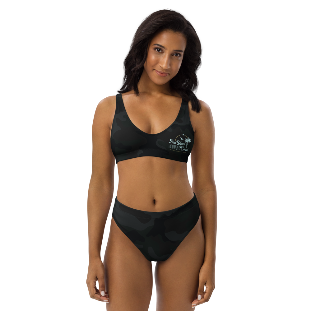 Find Your Coast® Black Camo Recycled High Waisted Bikini Set - Main Image