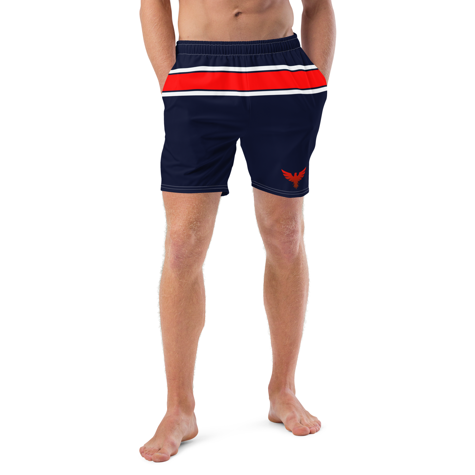 Men's Classic Red Stripe Recycled Mid-Length UPF 50+ Beach Shorts FIND YOUR COAST  CO