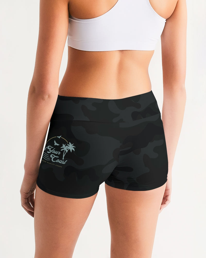 Women's Active Comfort Black Camo Mid-Rise Yoga-Surf Shorts FIND YOUR COAST  CO