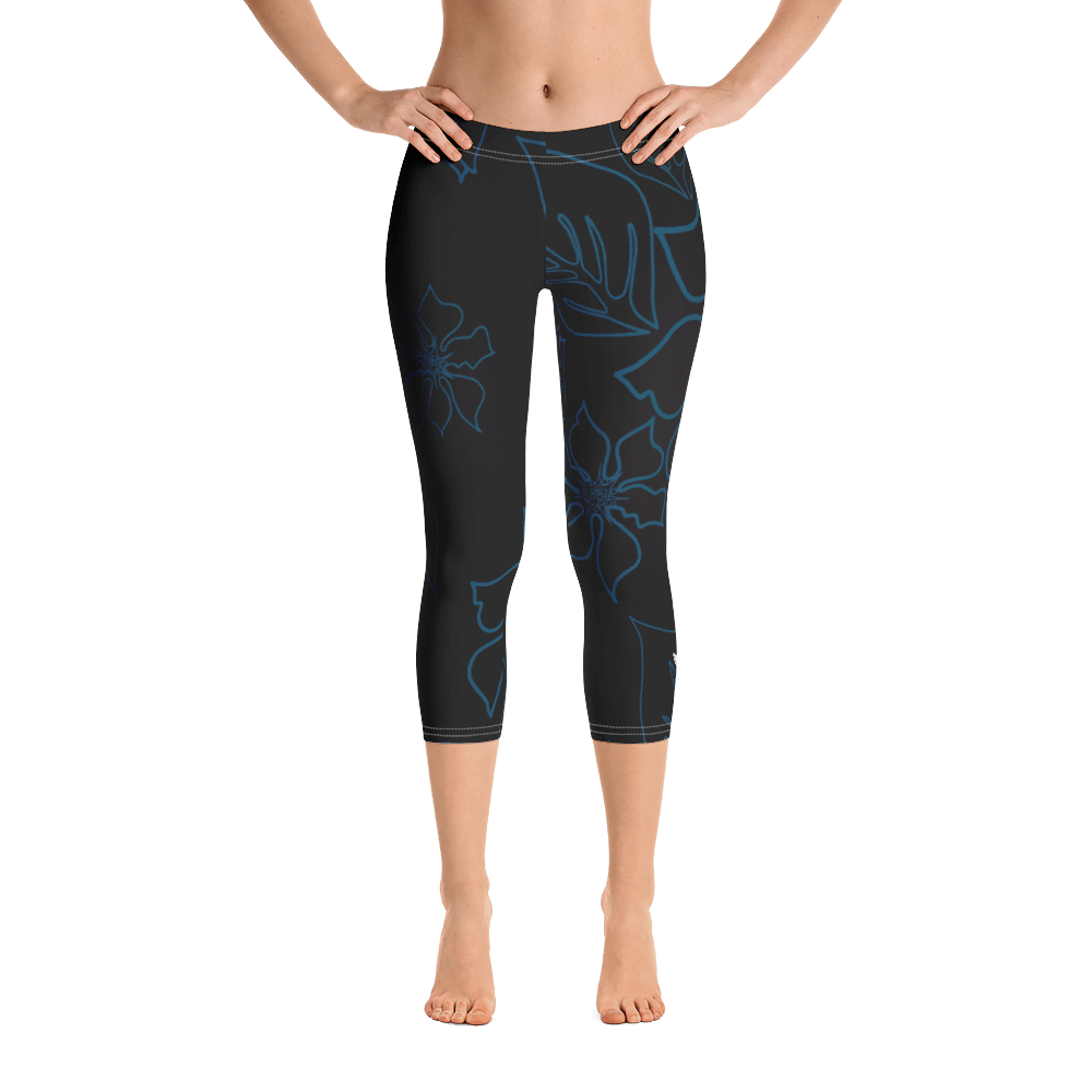 Women's All Day Comfort Black A L O H A Capri Leggings FIND YOUR COAST  CO